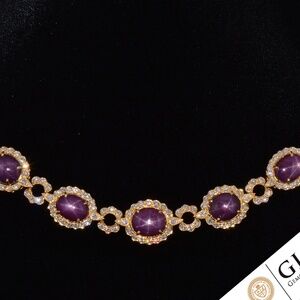 GIA CERTIFIED NATURAL 57.52CTS VS F DIAMOND STAR RUBY 18K SOLID GOLD NECKLACE